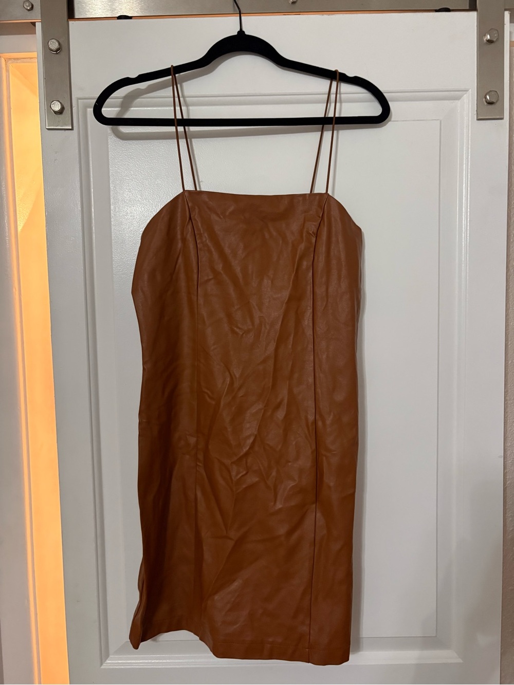 wild fable Cognac Brown Faux Leather Spaghetti-Strap Mini Dress